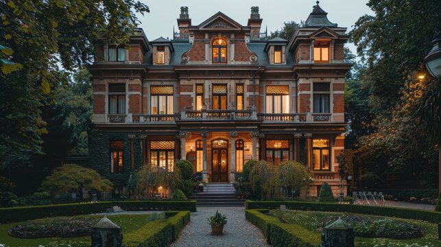 The elegant facade of a Victorian mansion, evoking a sense of nostalgia and grandeur.