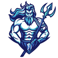Bearded man god Poseidon esport vector logotype, logo Poseidon, icon Poseidon, sticker Poseidon, symbol Poseidon, emblem Poseidon