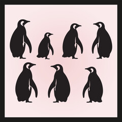 Penguin silhouette set Clipart on a hex color background