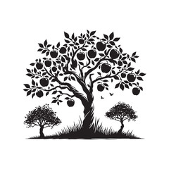Obraz premium A Symbol of Abundance: A Fruitful Apple Tree Silhouette Graced with Nature's Bounty - Apple Tree Illustration - Apple Tree Vector 