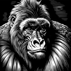 Silverback Gorilla Sitting Isolated On White Background
