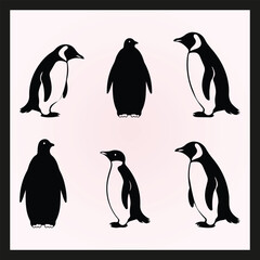 Naklejka premium Penguin silhouette set Clipart on a hex color background