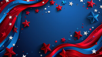 Beautiful USA patriotic banner design with 3d elements, stars and stripes. 