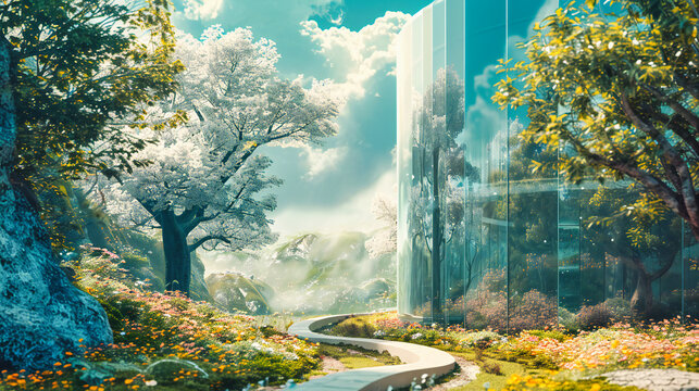 Fantasy Forest Dreamscape: Illustrated Landscape with Magical Elements and Vibrant Colors