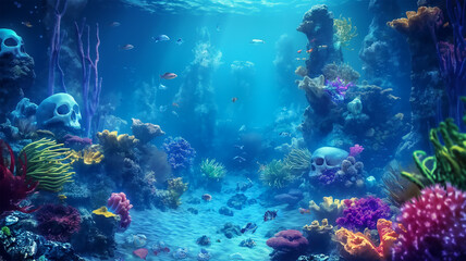 Obraz premium Skulls on the underwater with the colorful, Illustration