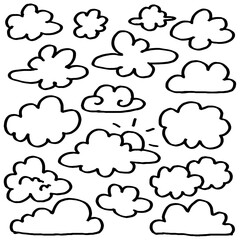 Cloud doodle set, Hand drawn cloud sketch illustrations
