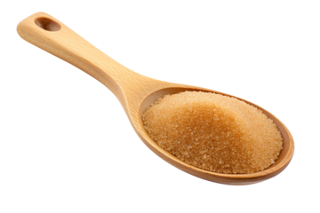 Brown sugar in a wooden spoon isolated on transparent background Remove png, Clipping Path, pen tool