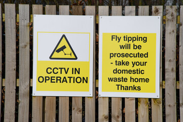 No dumping or fly tipping of rubbish and CCTV sign