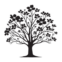 Elegance in Nature: A Majestic Dogwood Tree Silhouette Standing Tall - Illustration of Dogwood Tree - Vector of Dogwood Tree - Silhouette of Dogwood Tree
