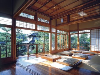 Fototapeta na wymiar The serene and harmonious design of a Japanese-style traditional house.