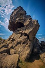 Serene Coastal Mountains: A breathtaking landscape of rocky shores, azure skies, and tranquil waters invites you to explore the beauty of nature's rocky embrace