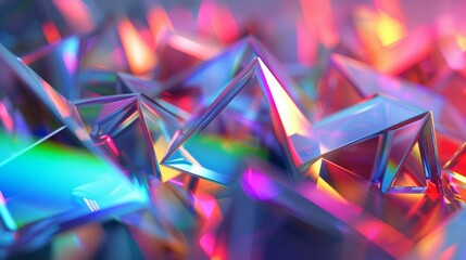 Holographic abstract iridescent 3D shapes,