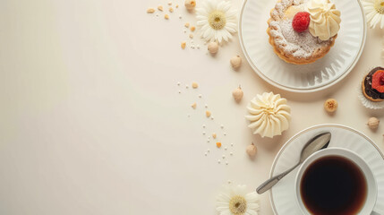 Obraz na płótnie Canvas Tasty cakes top view, food background, free space