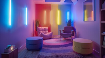 Sensory-Friendly Spaces: Designed for sensory sensitivities with quiet areas, calm corners, pastel colors, and rooms with soothing lights and textures.
