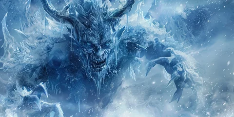 Fotobehang Hell freezing over - frozen devil in blue and covered with ice after the impossible happens © Brian