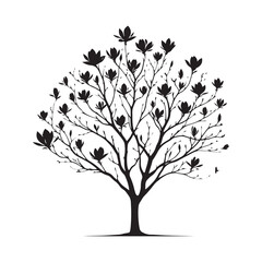 A Timeless Southern Beauty: A Towering Magnolia Tree Silhouette Standing Tall - Magnolia Tree Illustration - Magnolia Tree Vector
