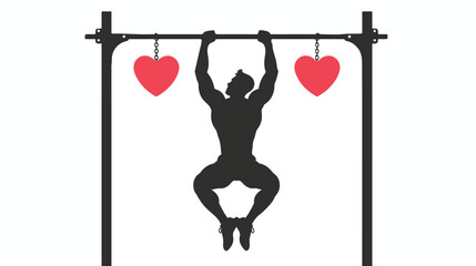 Bar hanging athlete silhouette heart vector illustra