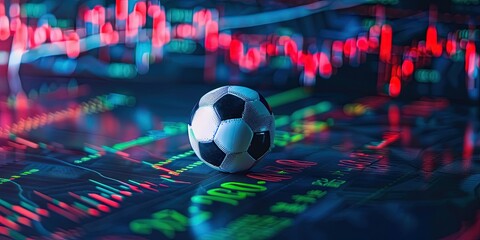 Soccer ball and stock charts - sports betting concept for soccer and futbol use - obrazy, fototapety, plakaty