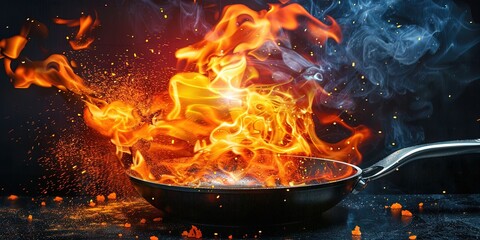 Fire in a frying pan - out of the frying pan into the fire  - obrazy, fototapety, plakaty