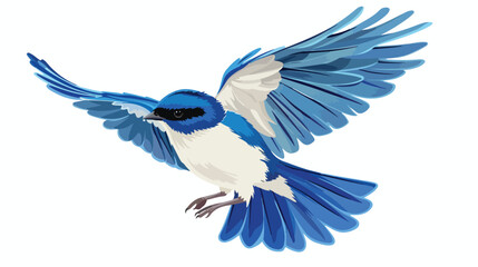 Blue bird flying design over white isolated on white