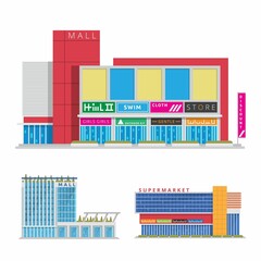 Modern Flat Commercial Urban Shopping Mall Illustration