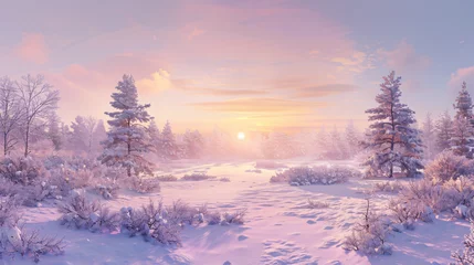 Zelfklevend Fotobehang winter panorama landscape with forest trees © imran