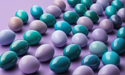 Purple, Teal, and Green Easter Eggs on Soft Purple Background
