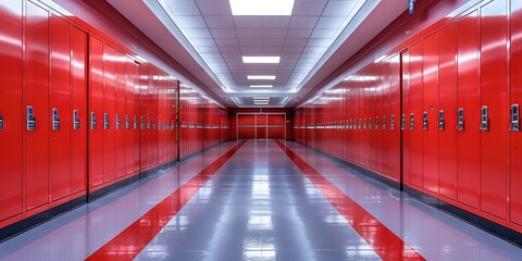 Interior of a school - hallway empty without students leading to classrooms for academic learning