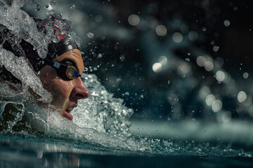 Competitive Swimmer Powering Through Water