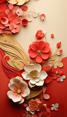 Chinese New Year Greeting card Zodiac Sign With Paper cut. Holiday Vertical Banner Concept. Red and Golden Element. Happy Chinese New Year