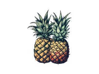 Vintage style, Vector Illustration pineapple, summer concept, kawaii, isolated in white background