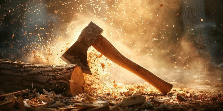 Axe to grind - an ax wedged in a wooden tree stump