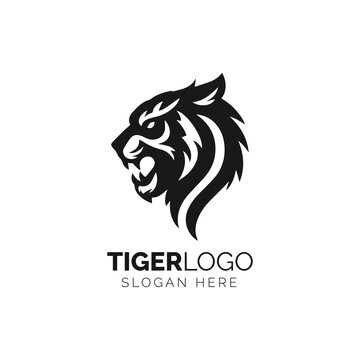 Ferocious tiger head logo in black and white