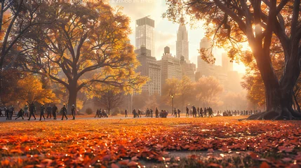 Poster Autumn Serenity: Central Parks Tranquil Pond Reflecting the Beauty of Fall in Manhattan © NURA ALAM