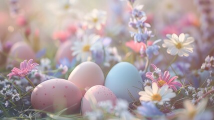 Fototapeta na wymiar Easter eggs in the meadow