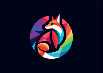 Modern logo of a colorful fox made with geometric shapes in an origami style