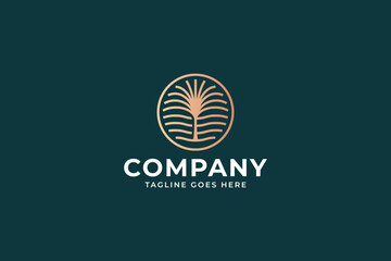 palm tree land and circle minimalist logo for restaurant and real estate business brand identity