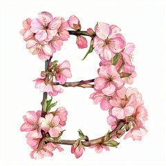 Elegant watercolor painting of blooming pink flowers forming the letter B