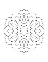 Contour mandala for color book. Monochrome illustration. Symmetrical pattern in a circle. A beautiful image for scrapbook. The template for printing on fabric. Picture for meditation and relaxation.