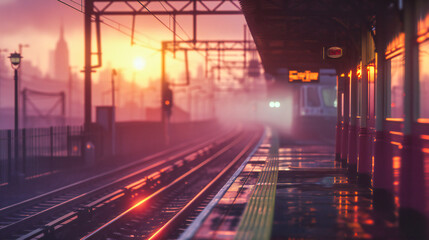 Fototapeta premium Railway Motion: A Dynamic Shot Capturing the Speed and Energy of a Train Junction