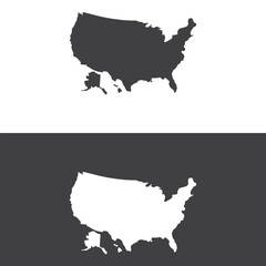 Vector USA map Black silhouette isolated on a white and black background	