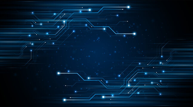 Blue glowing lines with glitter light effect on dark background. High speed internet technology concept or fast wireless data transmission. modern internet network connection technology background	