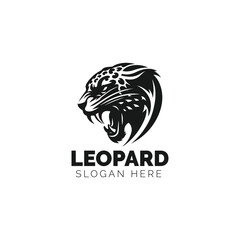 Stylized leopard head logo in black and white