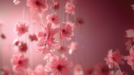 Elegant Cherry Blossoms Suspended on Rope, Spring Floral Display created with Generative AI technology