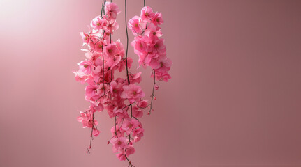 Elegant Cherry Blossoms Suspended on Rope, Spring Floral Display created with Generative AI technology