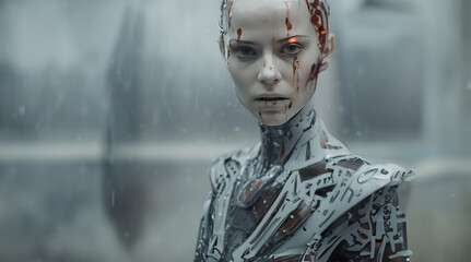 Synthetic Elegance: Female Android Portrait in a Futuristic Setting, created with Generative AI technology