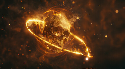 Mystical Golden Skull with Cosmic Energy created with Generative AI technology