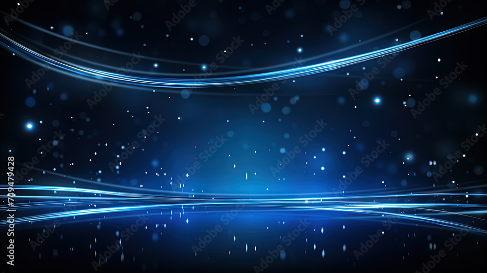 Poster Abstract neon rays and lines on dark science and tech background.