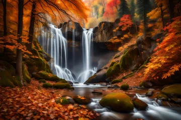 Foto op Canvas waterfall in autumn generated by AI technology © soman