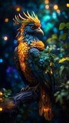 Fototapeta premium _a_colorful_phoenix bird overlooking the night_sky